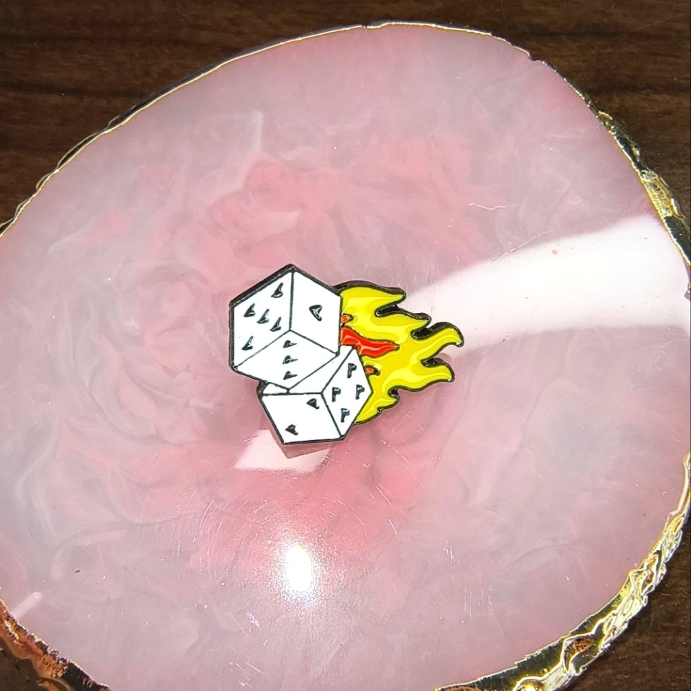Flaming Dice Enamel Pin